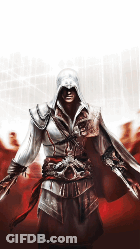 Hooded Man Holding Gun Painting GIF