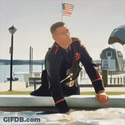 A Painting Of A Man In A Military Uniform With The Word Marines On His Chest GIF