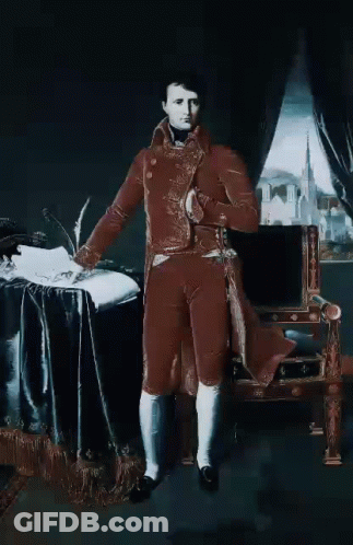 A Painting Of A Man In A Red Coat And White Socks GIF