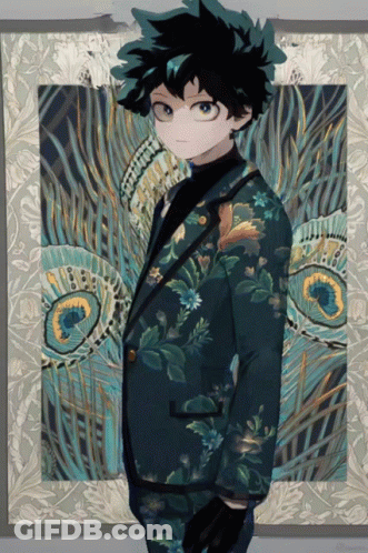A Painting Of A Man In A Suit With A Peacock Feather In The Background GIF