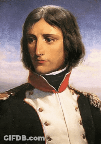 A Painting Of A Man In A Uniform With Buttons On The Sleeves GIF