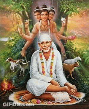 A Painting Of A Man In A White Robe Surrounded By Women And Animals GIF