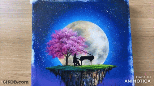 A Painting Of A Man Playing A Piano Under A Cherry Blossom Tree Made By Wow Art GIF