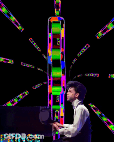 A Painting Of A Man Playing A Piano With The Word Prince In The Bottom Right Corner GIF