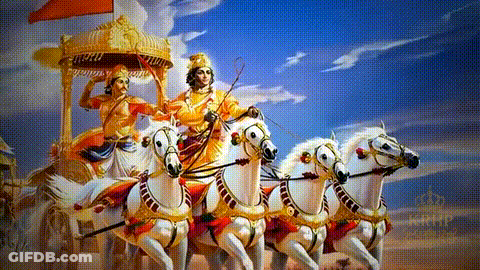 A Painting Of A Man Riding A Carriage Pulled By Three White Horses GIF