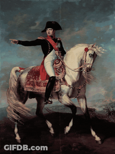 A Painting Of A Man Riding A Horse With A Red Rose On The Bridle GIF