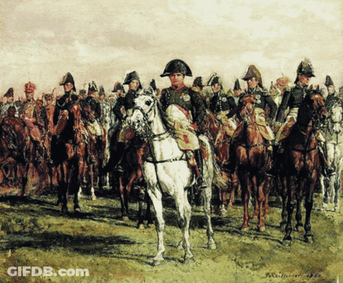 A Painting Of A Man Riding A Horse With The Year 1854 GIF