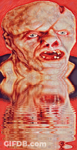 A Painting Of A Man 'S Face With A Red Background GIF