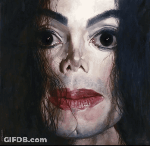 A Painting Of A Man 'S Face With Red Lips And Black Eyes GIF