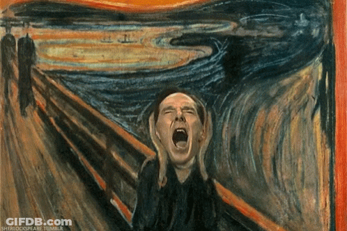 A Painting Of A Man Screaming With The Words Sherlockspeare Tumblr Underneath It GIF