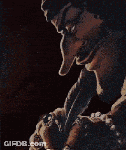 A Painting Of A Man Sitting At A Table With A Feather Pen GIF