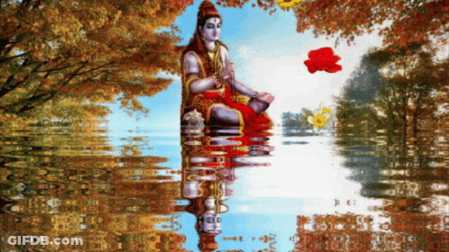 A Painting Of A Man Sitting In The Water With A Red Rose GIF