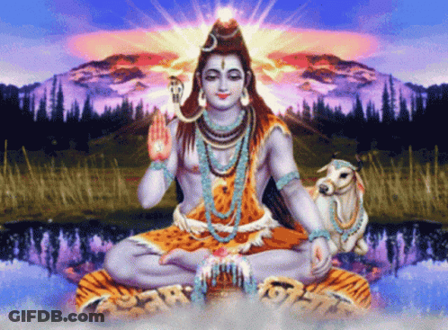 A Painting Of A Man Sitting On A Tiger With A Cow GIF