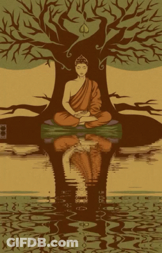 A Painting Of A Man Sitting Under A Tree GIF