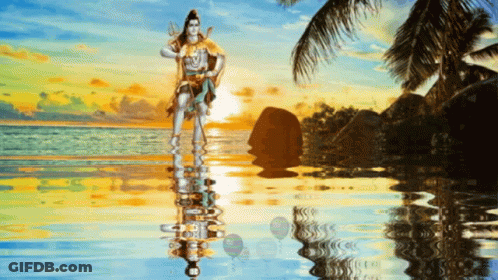 A Painting Of A Man Standing In The Ocean GIF