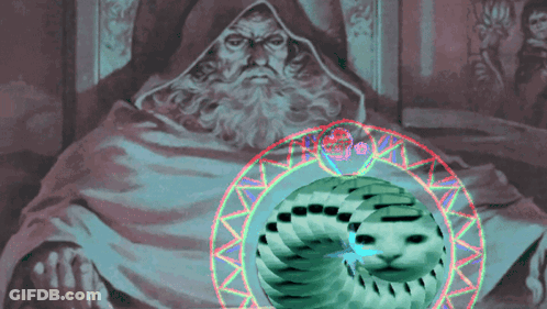 A Painting Of A Man With A Beard And A Circle Around His Head GIF