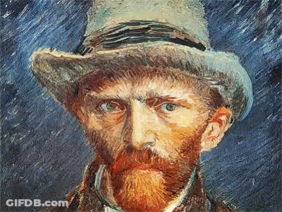A Painting Of A Man With A Beard And A Hat GIF