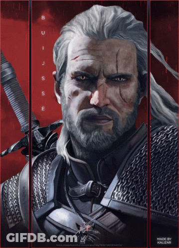 A Painting Of A Man With A Beard And A Sword With The Word Bui On It GIF