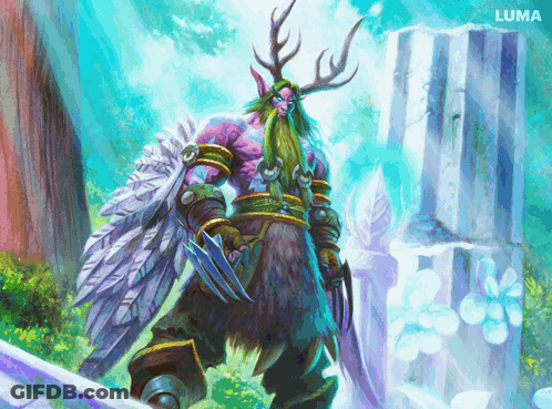 A Painting Of A Man With A Beard And Antlers With Luma Written On The Bottom Right GIF