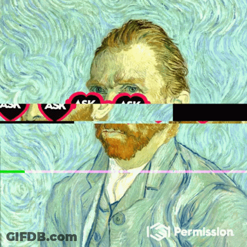 A Painting Of A Man With A Beard And Heart Shaped Sunglasses With Ask Written On It GIF