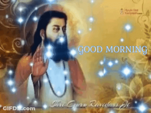 A Painting Of A Man With A Beard And The Words " Good Morning " GIF