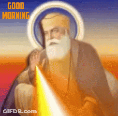 A Painting Of A Man With A Beard And The Words Good Morning Written Above Him GIF