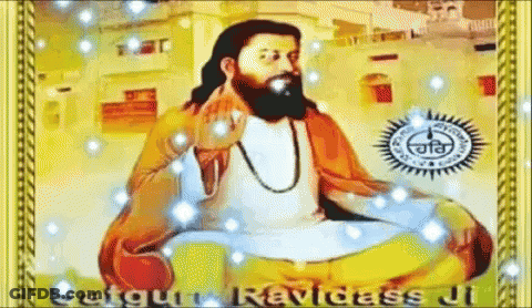 A Painting Of A Man With A Beard Is Surrounded By Snowflakes And The Words " Saigur Revidas Ji " GIF