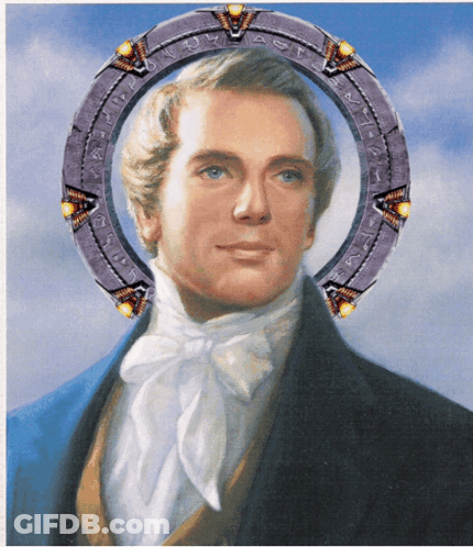 A Painting Of A Man With A Circle Around His Head That Says Stargate GIF