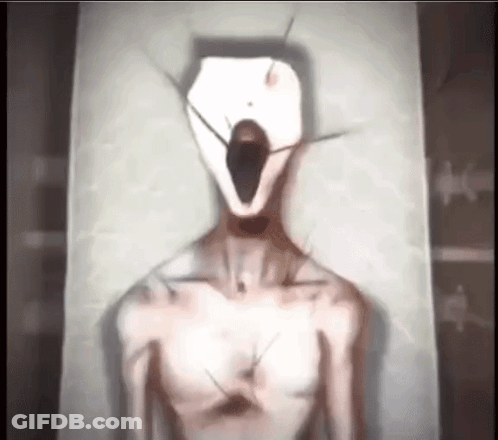 A Painting Of A Man With A Mask On His Face And A Screaming Face . GIF