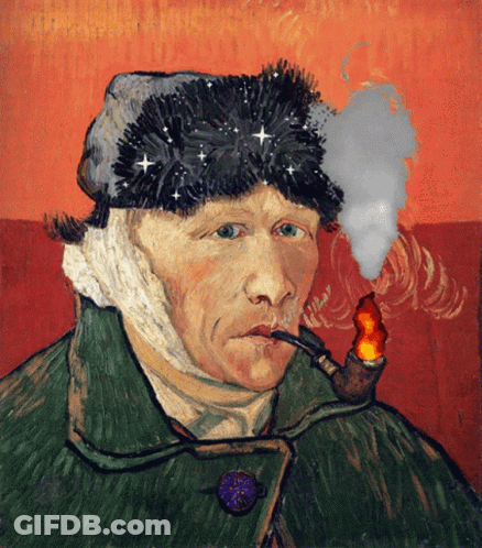 A Painting Of A Man With A Pipe In His Mouth GIF