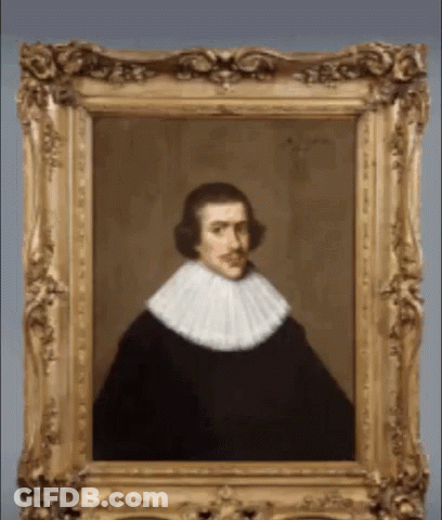 A Painting Of A Man With A White Collar GIF