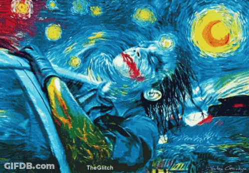 A Painting Of A Man With Blood On His Face And The Words The Glitch On The Bottom GIF