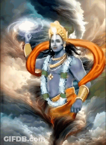 A Painting Of A Man With Blue Hair And A Crown On His Head GIF