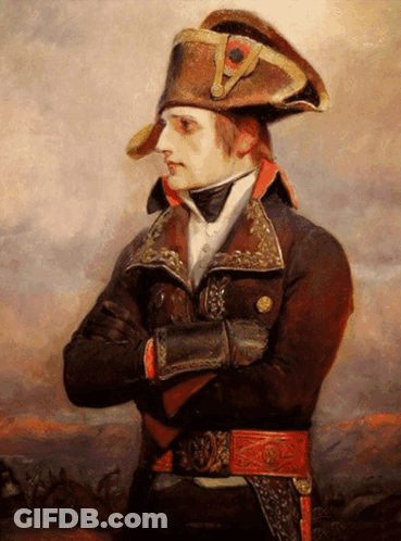 A Painting Of A Man With His Arms Crossed Wearing A Hat GIF
