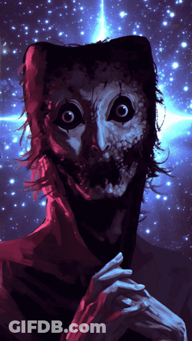 A Painting Of A Monster With A Starry Sky Behind Him GIF