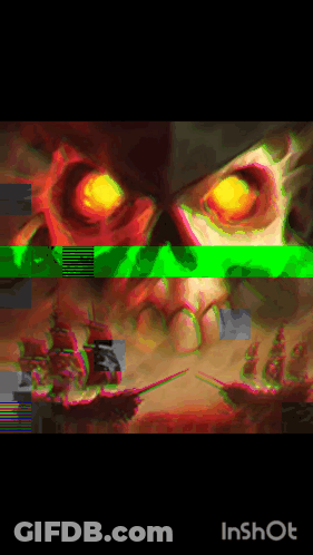 A Painting Of A Monster With Glowing Eyes And A Glitch Effect . GIF