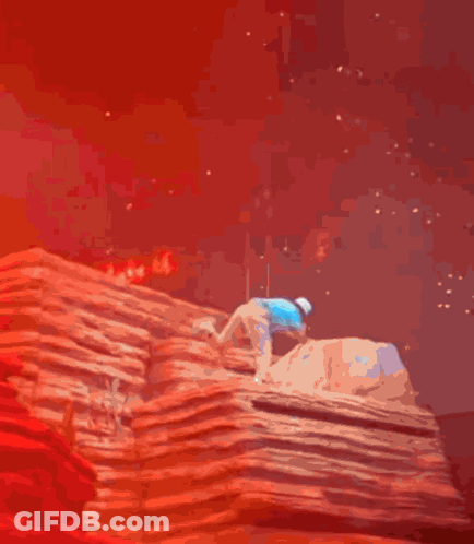 A Painting Of A Mountain With A Blue Background GIF