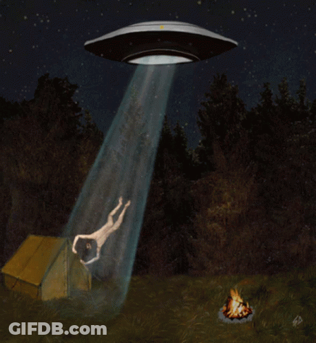 A Painting Of A Naked Man Being Abducted By An Alien GIF