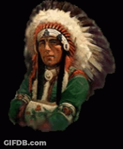 A Painting Of A Native American Chief Wearing A Headdress GIF