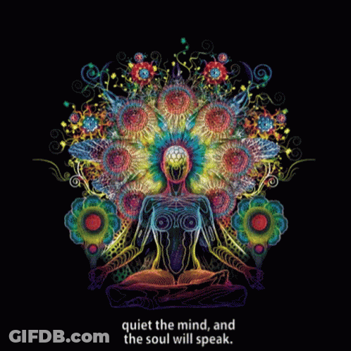 A Painting Of A Peacock With The Words Quiet The Mind And The Soul Will Speak Below It GIF