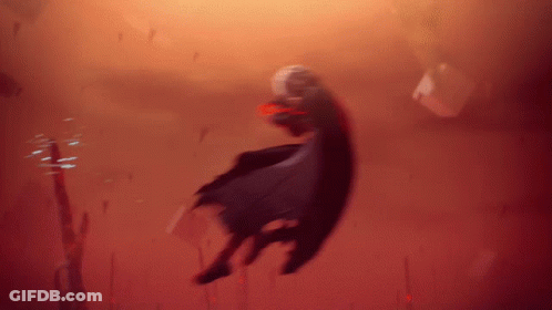A Painting Of A Person Flying Through The Air With A Red Background GIF