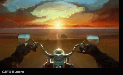 A Painting Of A Person Riding A Motorcycle With A Clock On The Handlebars GIF