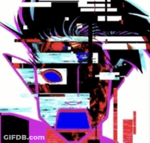 A Painting Of A Person 'S Face With A Blue Eye And A Purple Shirt . GIF