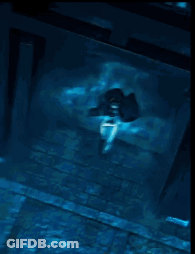 A Painting Of A Person Walking On A Rocky Surface With A Blue Sky In The Background GIF
