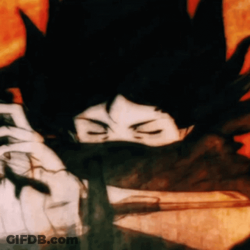 A Painting Of A Person With Their Eyes Closed And A Scarf Around Their Face GIF