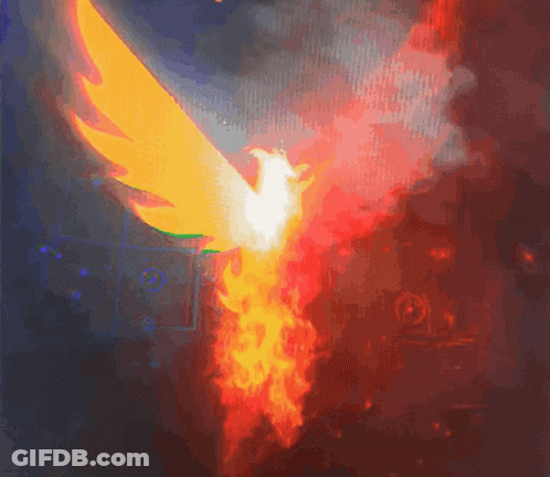 A Painting Of A Phoenix That Is Surrounded By Flames GIF