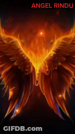 A Painting Of A Phoenix With The Words Angel Rindu Written On The Bottom GIF