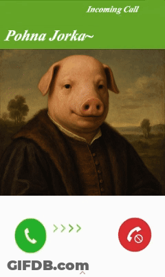 A Painting Of A Pig With An Incoming Call From Pohna Jorka GIF