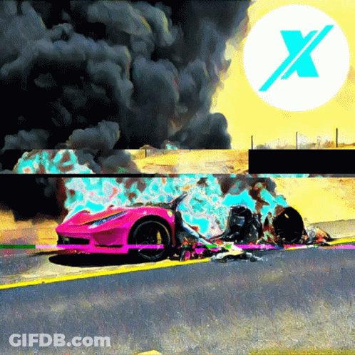 A Painting Of A Pink Sports Car With A Blue X In The Middle Of It GIF