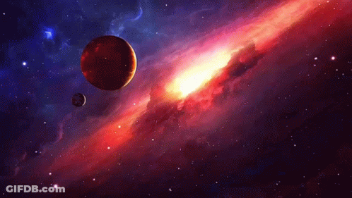 A Painting Of A Planet And A Galaxy In Space GIF